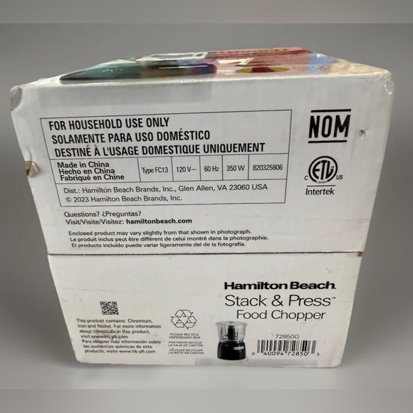 New Hamilton Beach Stack & Press 3 Cup Chopper Mini Food Processor 72850 Sealed - Picture 5 of 5